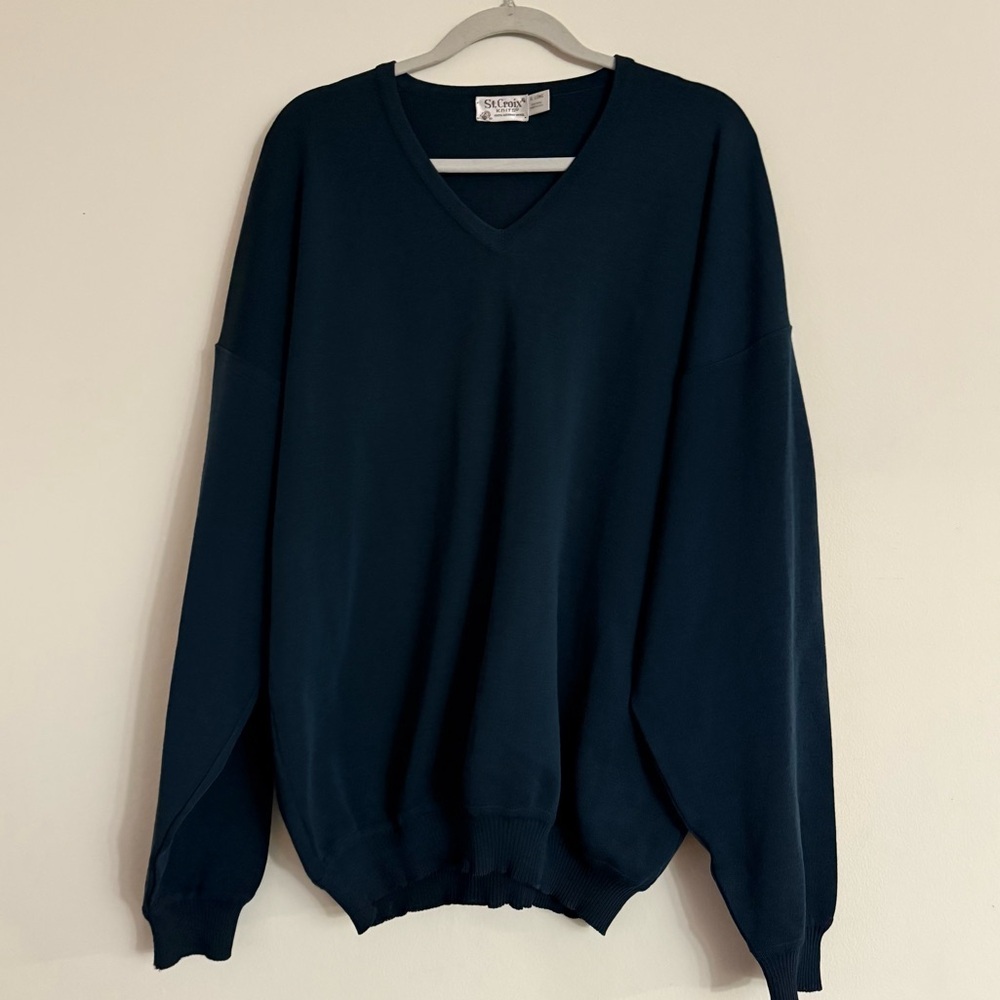 ST. CROIX Knits‎ Mens Sweater 100% Merino Wool V-Neck Size XLarge Long Navy Blue